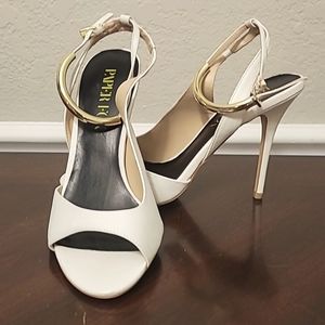 White sling-back pumps